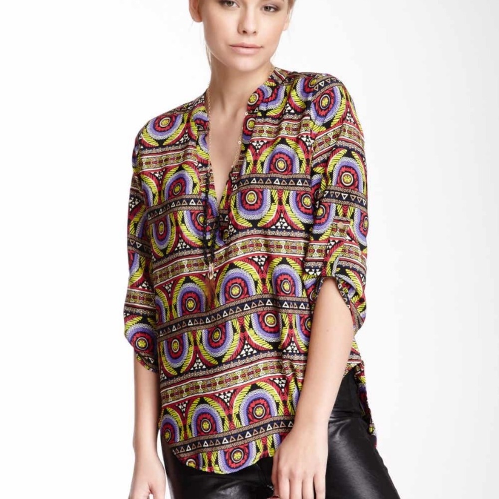 Meghan LA Multi color abstract blouse